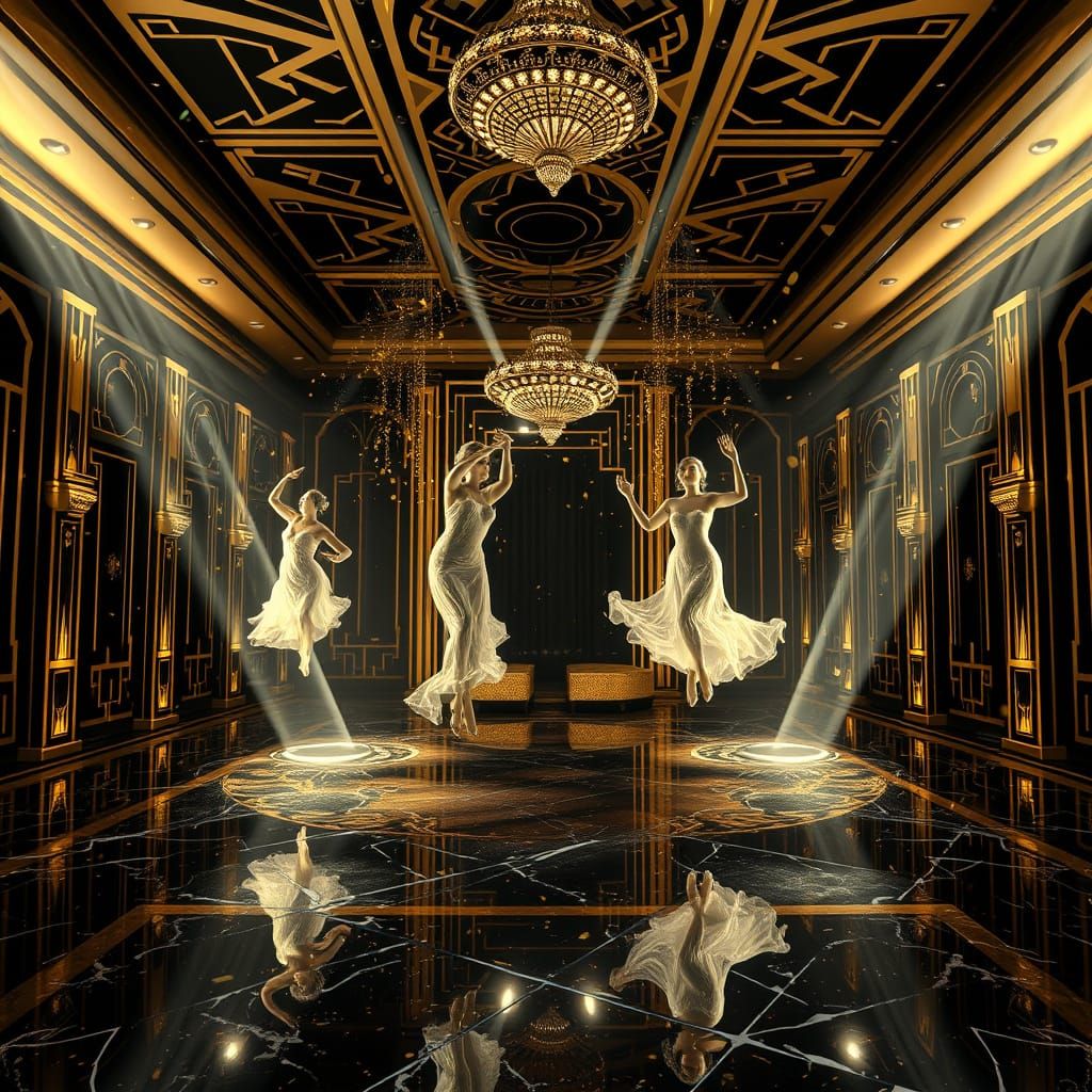 Art Deco Ballroom Ghost Dancers in Black and Gold