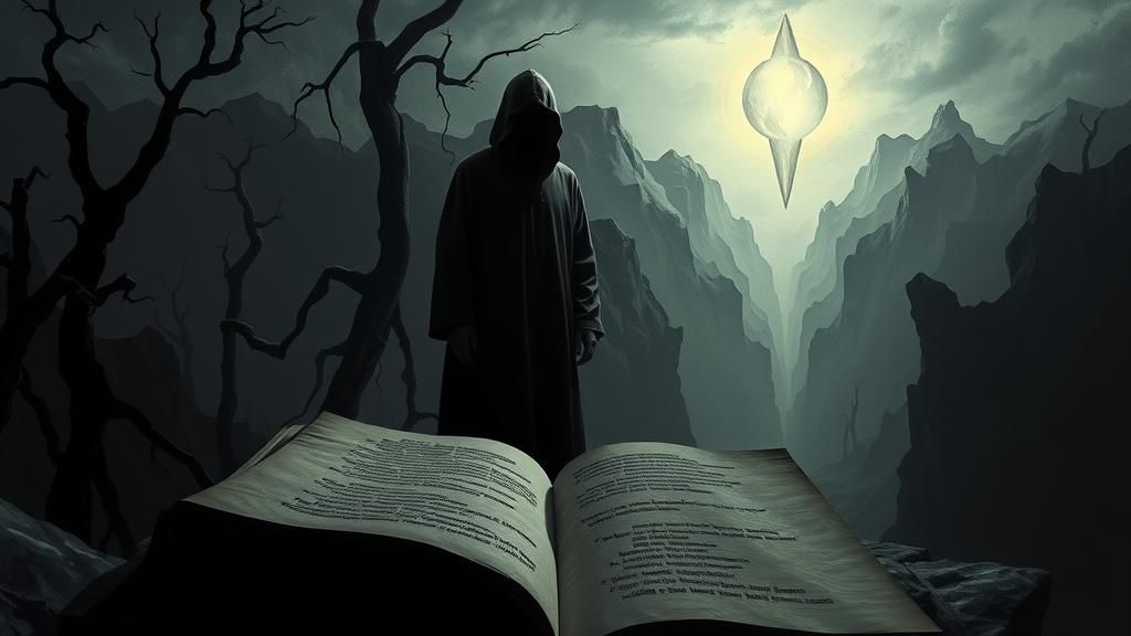 Eerie Hooded Figure in Surreal Dreamscape