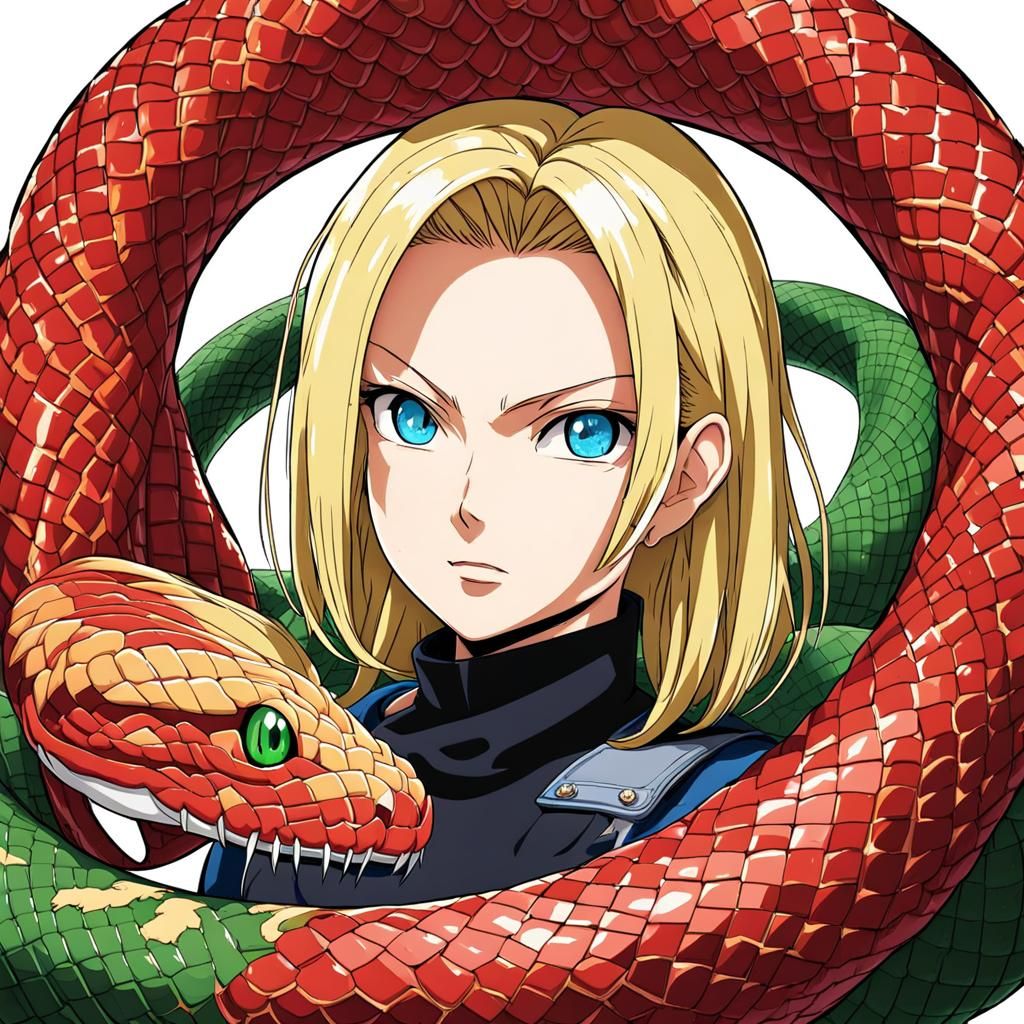 Android 18 Encased in Snake, Anime Style
