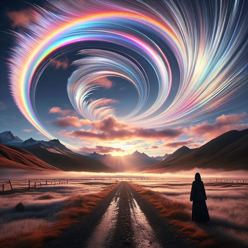 Dreamy Circumhorizontal Arc Over Tibetan Valley in Soft Past...