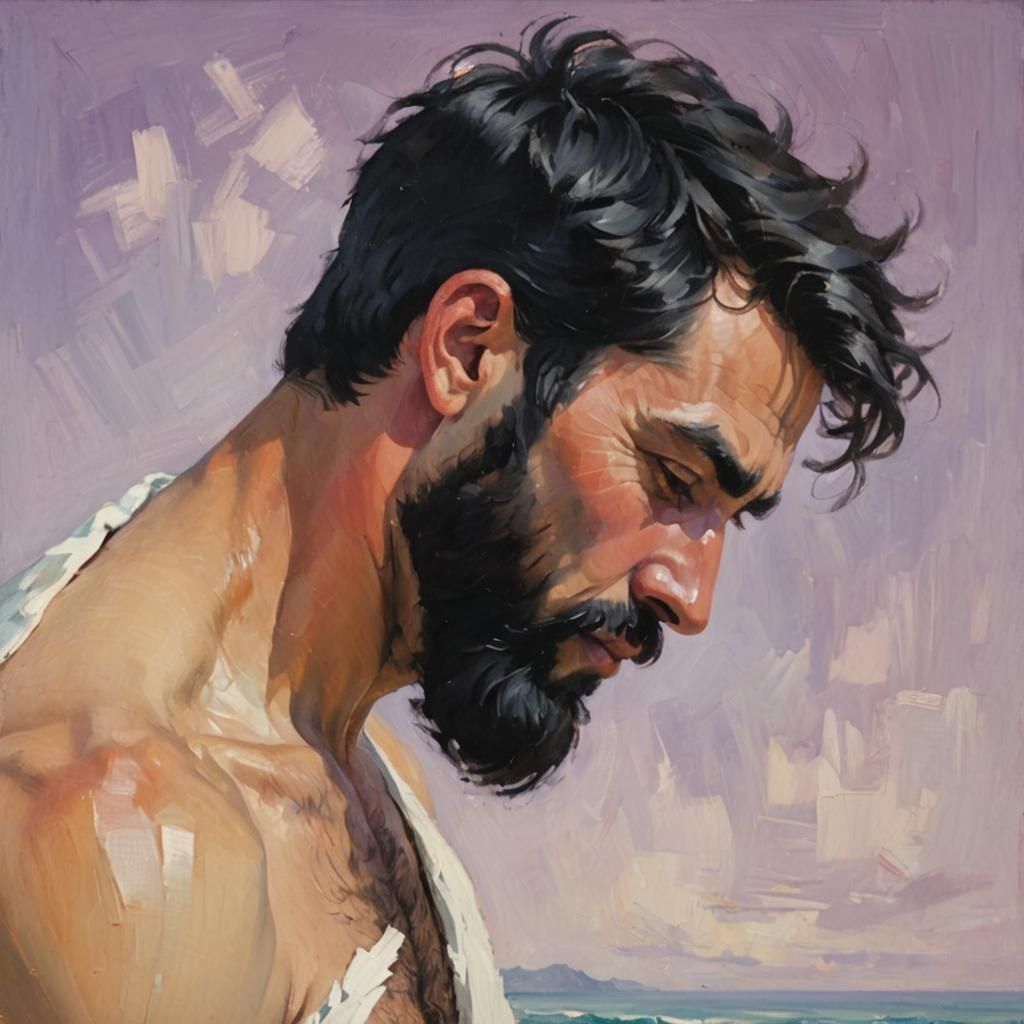 Hirsute Man Portrait in Neo-Impressionist Style