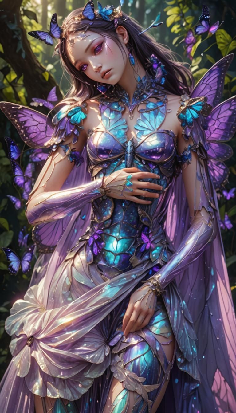 Butterfly Goddess with Translucent Skin in Dark Fantasy Art
