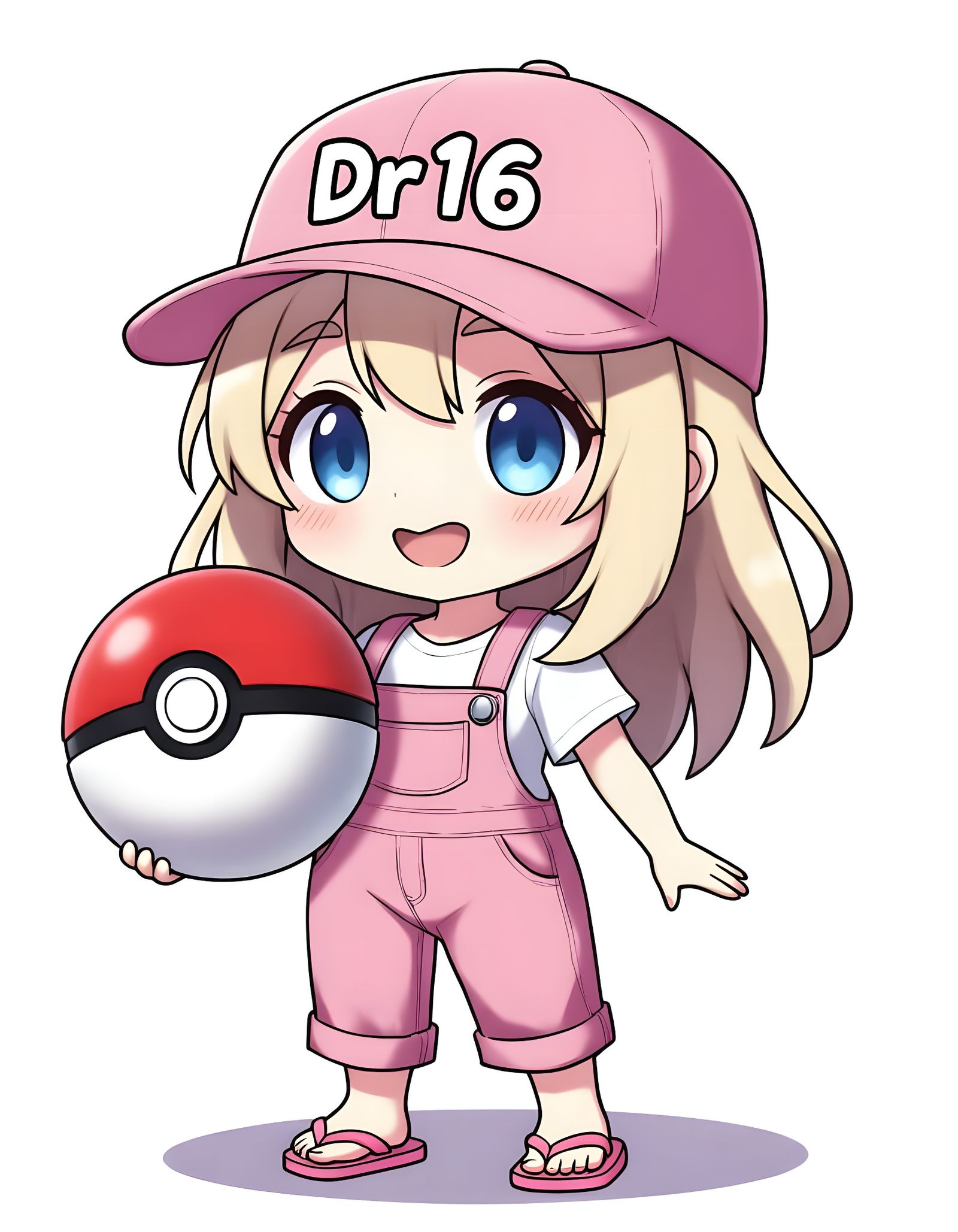 Chibi Girl Holding Pokeball Plush in Anime Style