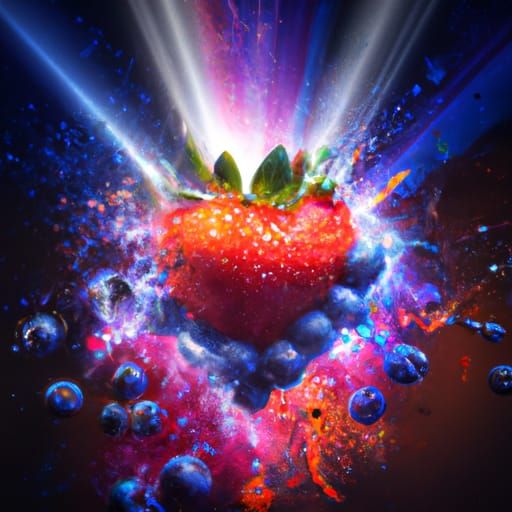 Strawberry Explosion with Blueberry Lightning: Digital Art
