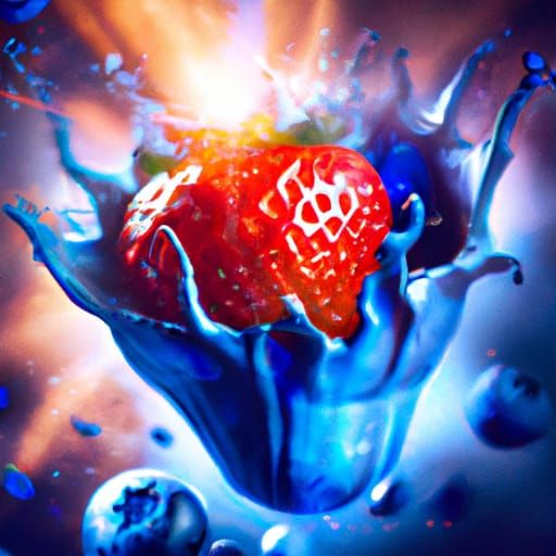 Epic Strawberry Explosion in Cinematic Digital Painting Styl...