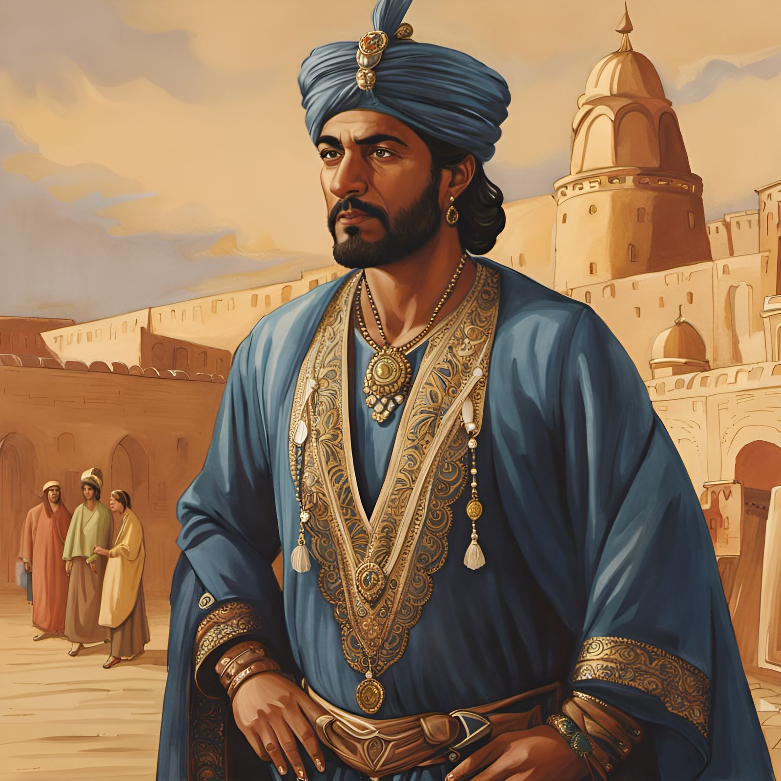 Middle Eastern Merchant in Watercolor Painting Style