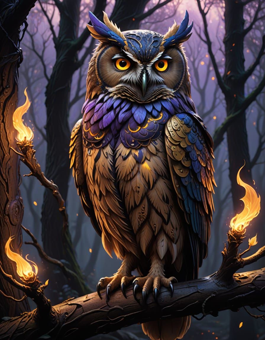Surreal, Hyperrealistic Owl in Dark Fantasy Setting
