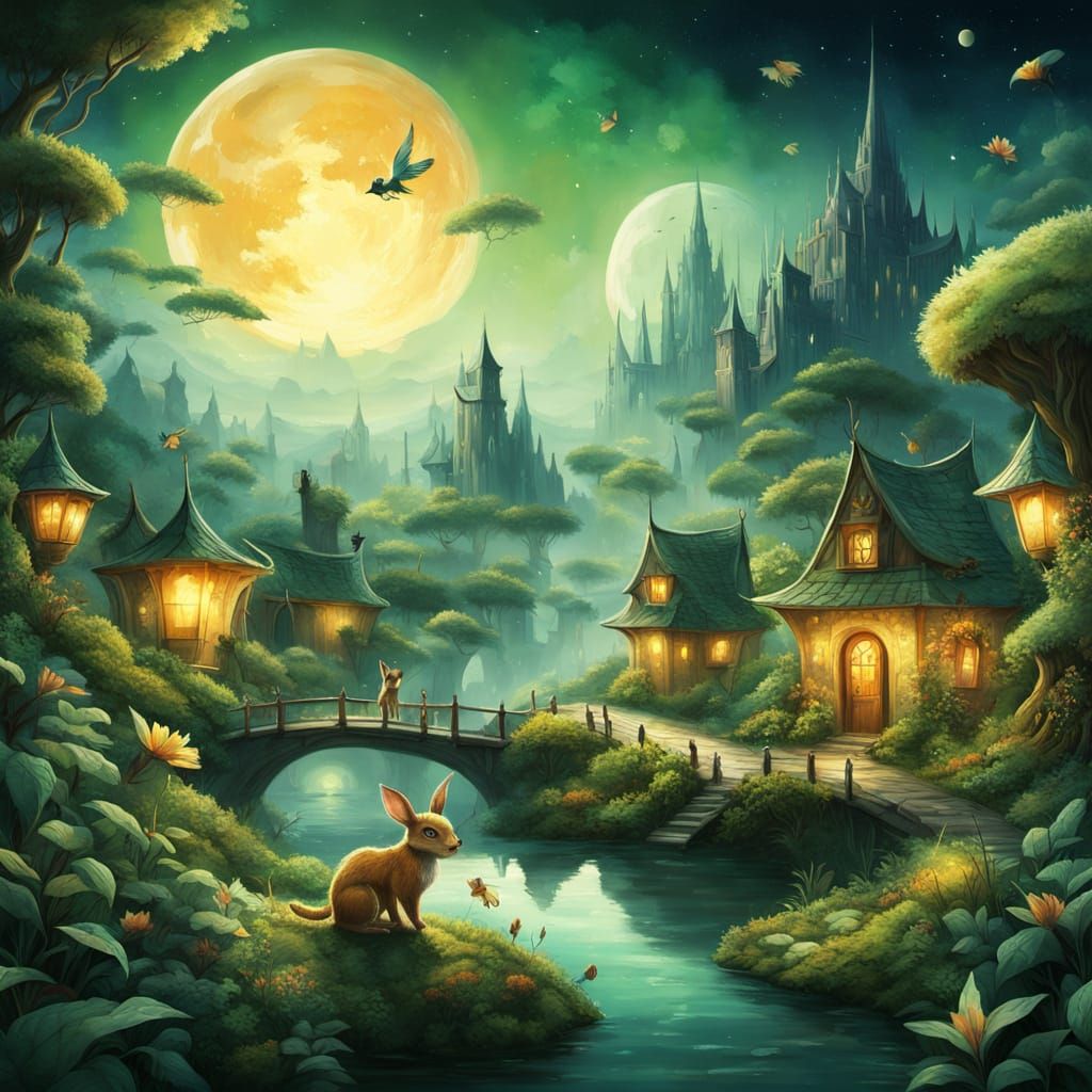 Whimsical Planet Cityscape in Watercolor Style