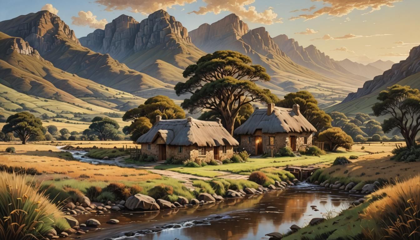 South African Landscape in Renaissance Oil Painting