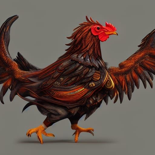 Fantastical Flying Chicken in Detailed Matte Painting