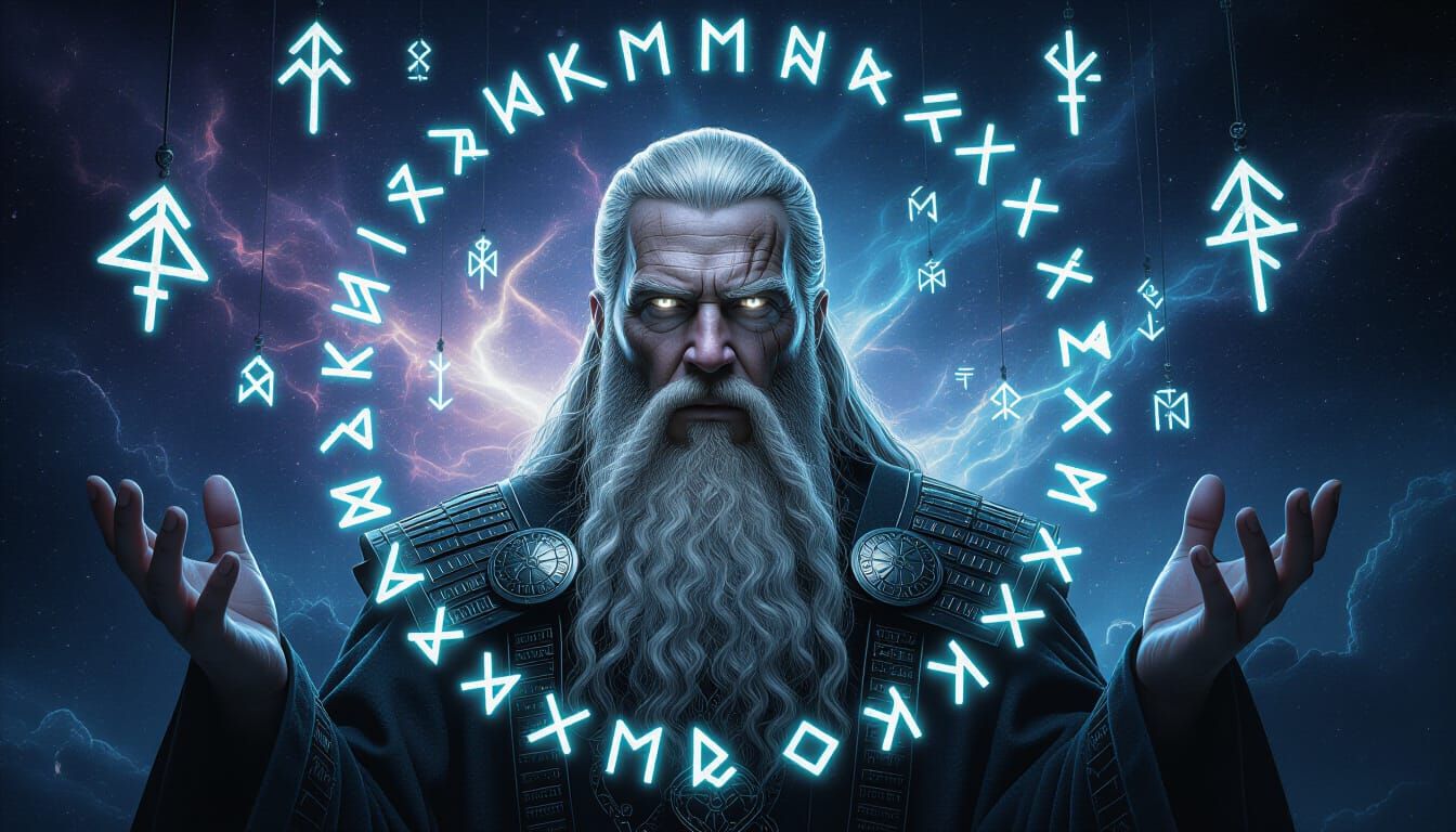 Odin's Cosmic Revelation: Luminous Runes in Spiritual Realis...