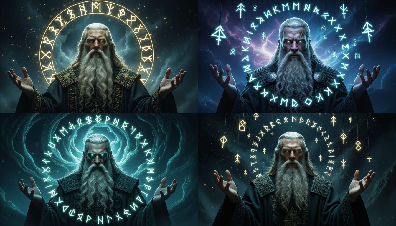 Odin's Revelation: Luminous Runes in Cosmic Void