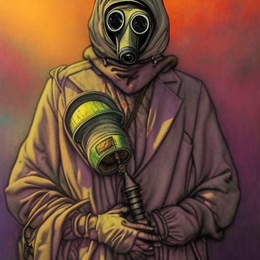 Rainbow Dreamscape Plague Doctor in Cyberpunk Style