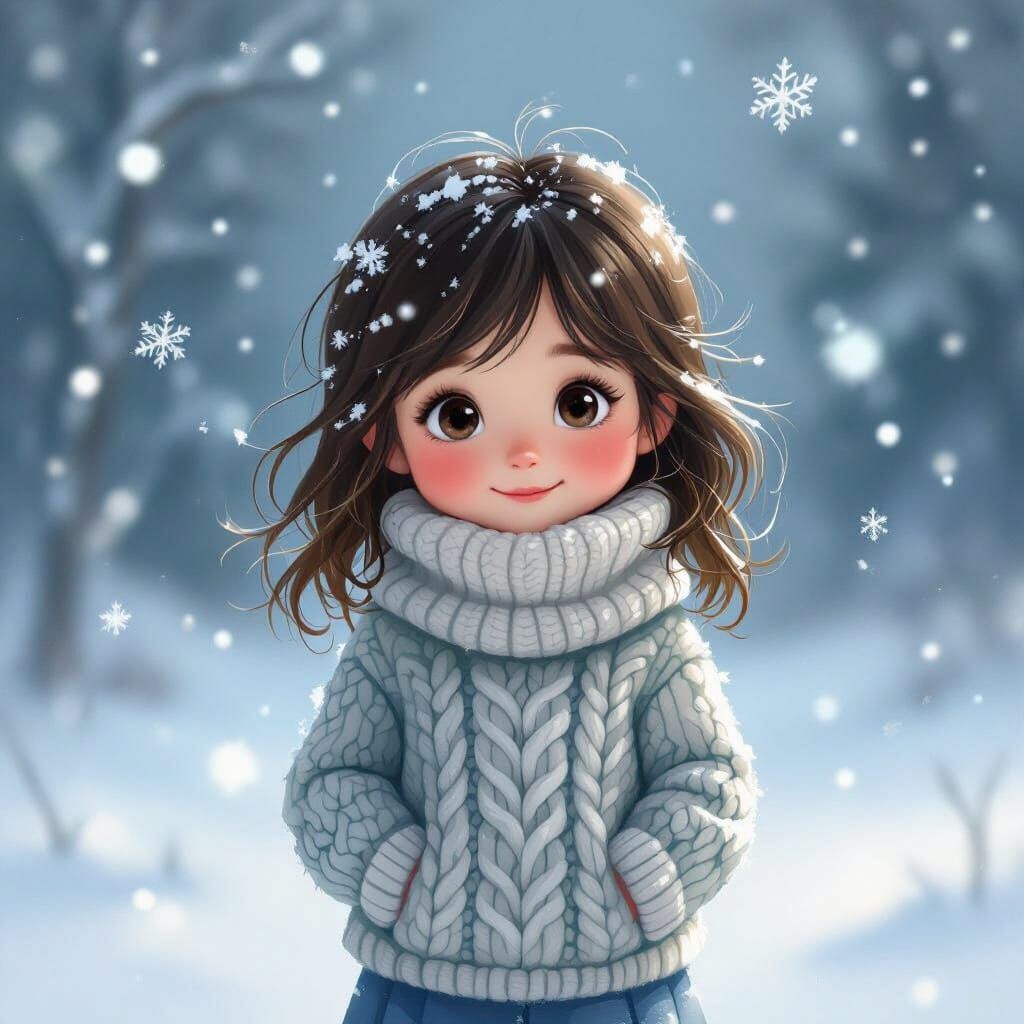 Cute Girl in Snowy Winter Landscape
