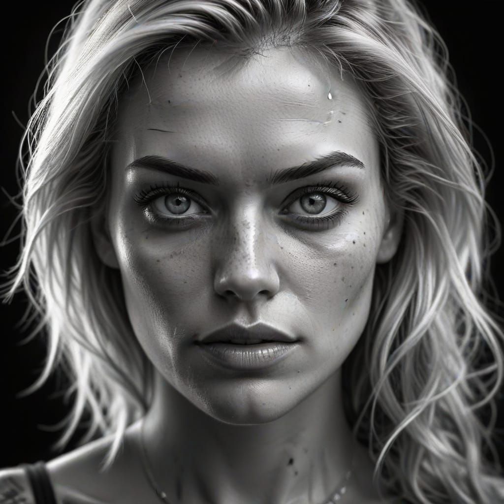 Dramatic Graphite Sketch of Blonde Woman, Low Angle