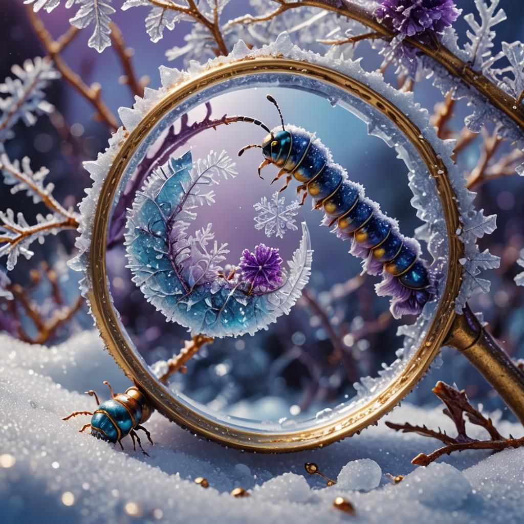 Icy Caterpillar on Snow: a Detailed Fantasy Macro