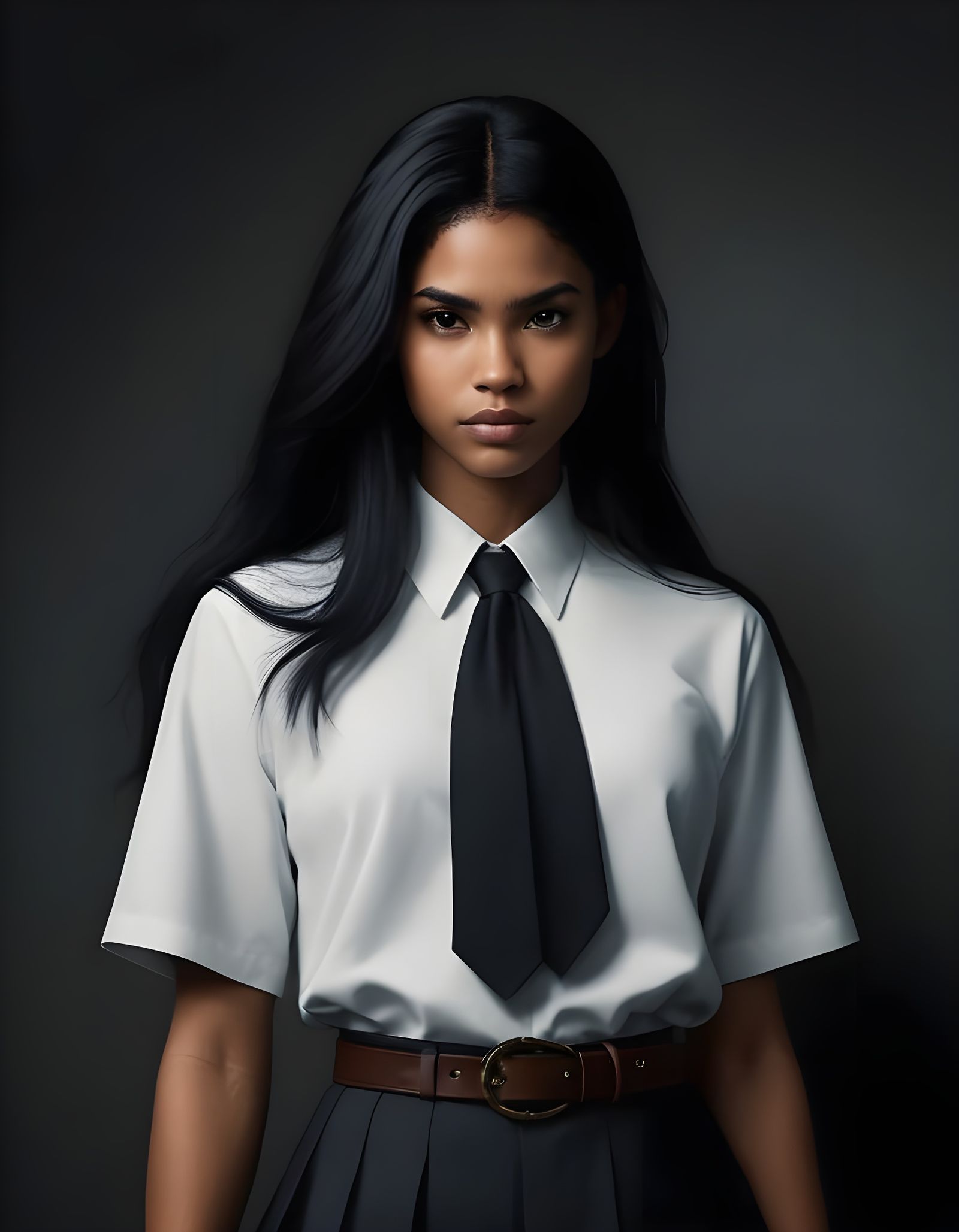 Angry Superheroine in Sailor-Style Uniform as Impasto Painti...