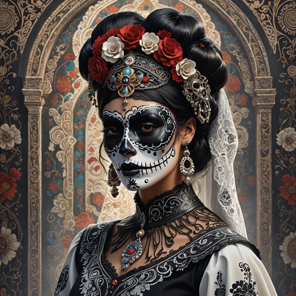 La Catrina Disguise: Moroccan Woman in Art Nouveau Style