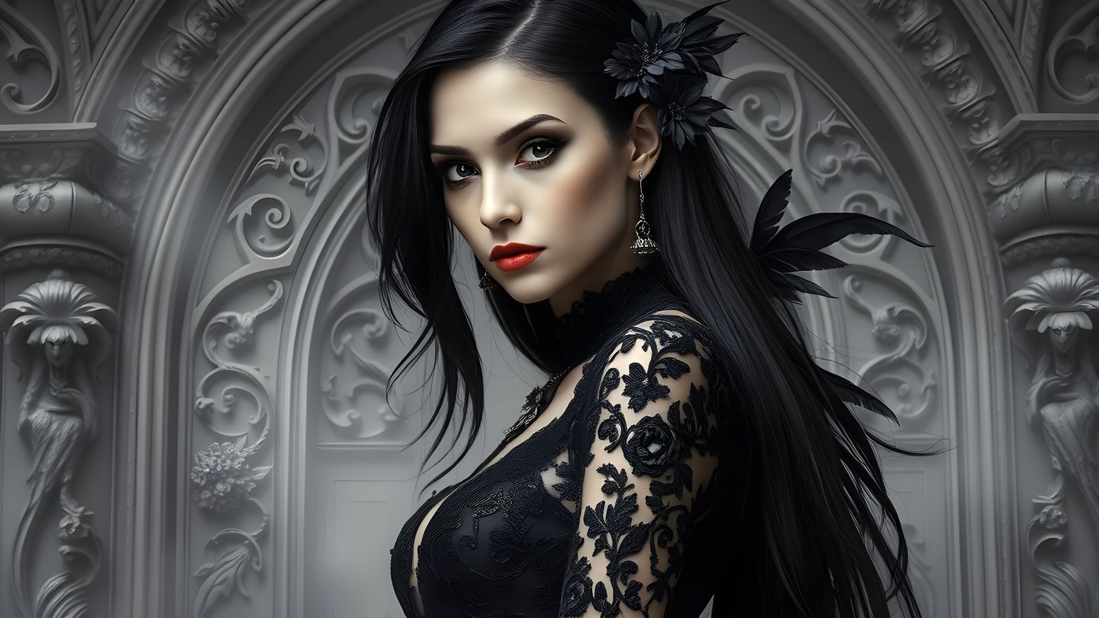 Elegant Gothic Woman in Dark Fantasy Style
