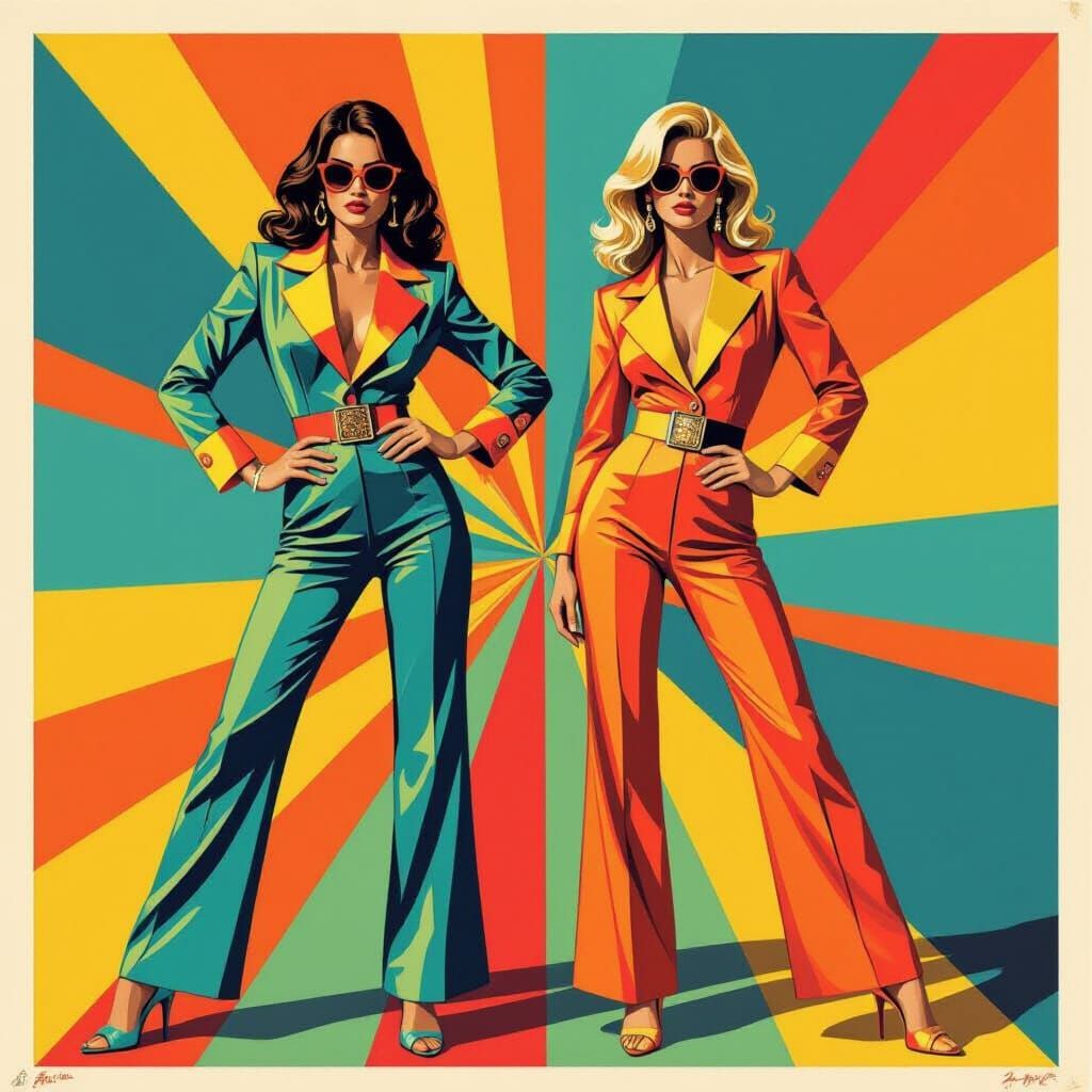 1970s Disco Women in Pop Art Style
