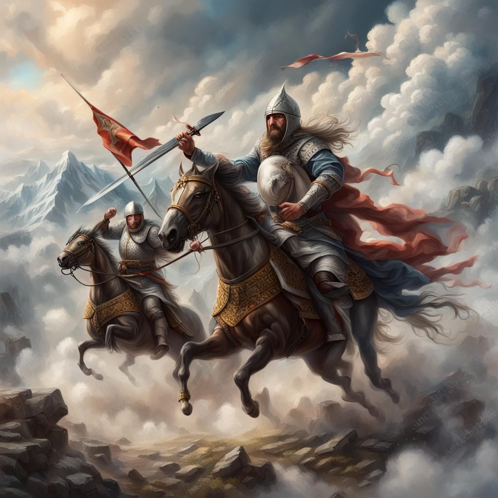 Georgian Warriors Clash in Caucasus: Hyperrealistic Art