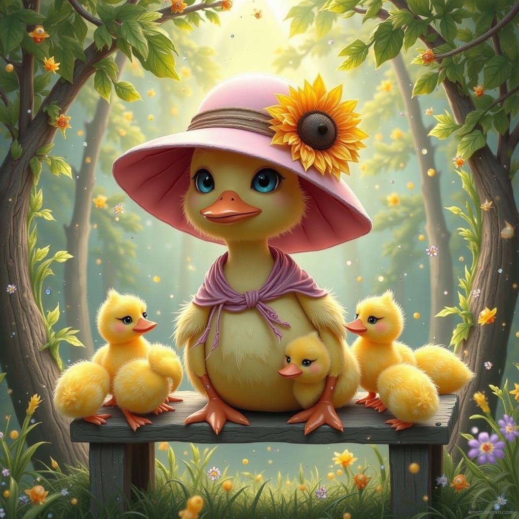 Grumpy Duck in Floppy Hat, Whimsical Illustration