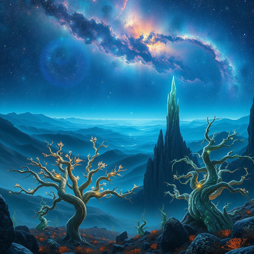 Dreamlike Landscape Merges with Starry Universe