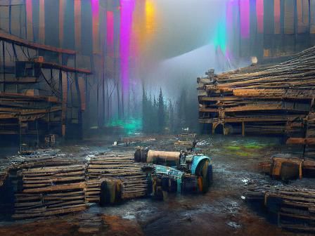 Abandoned Lumber Mill in Misty Forest: 8K 3D Art