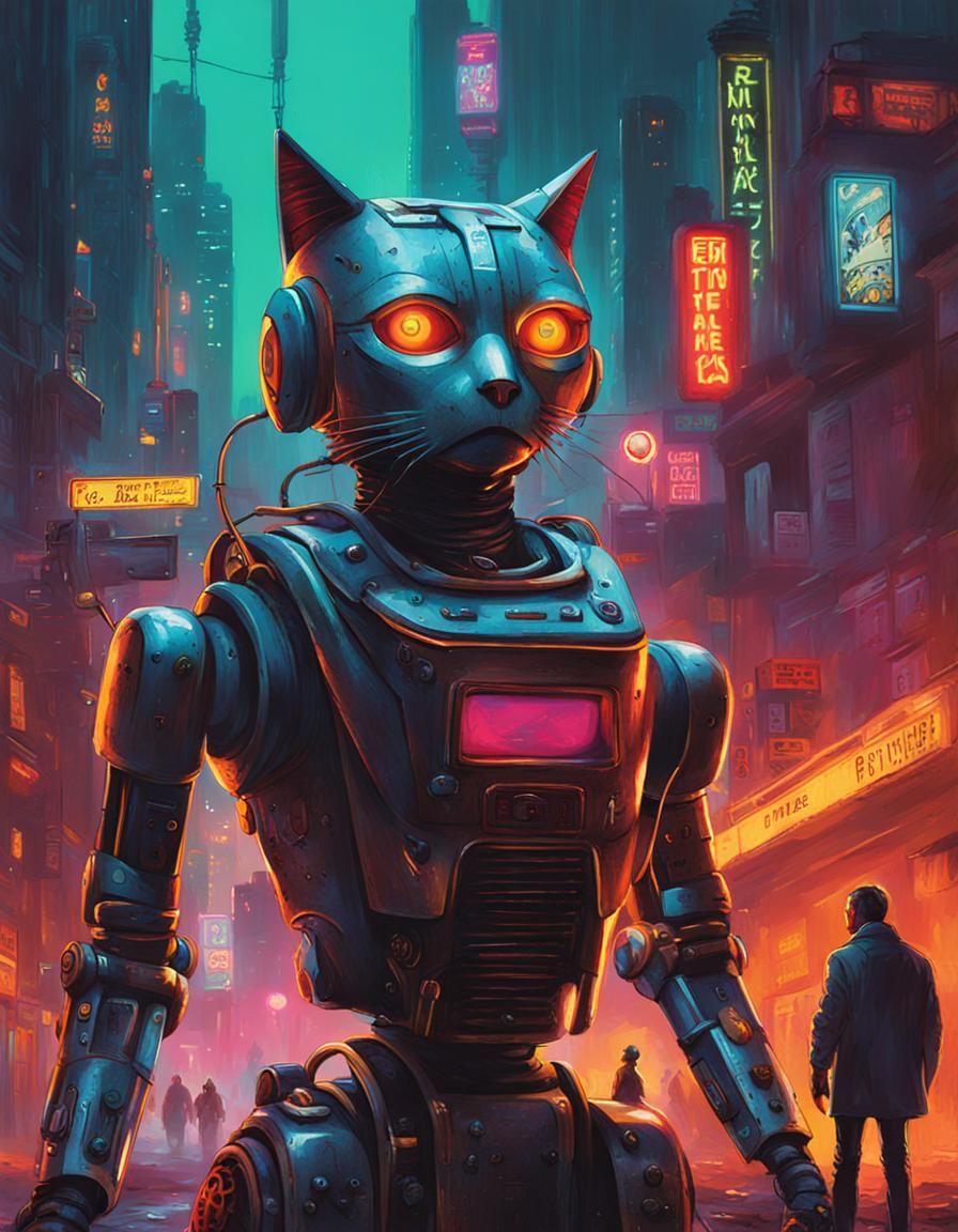 Neon Cyberpunk Robot Woman Cover Art