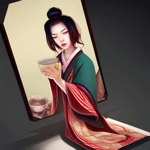 Geisha Pouring Tea: Detailed Portrait