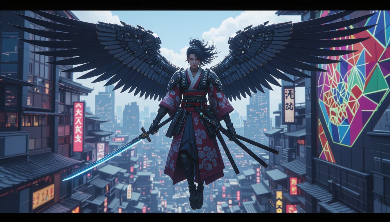 Cybernetic Samurai Angel Ready for Battle