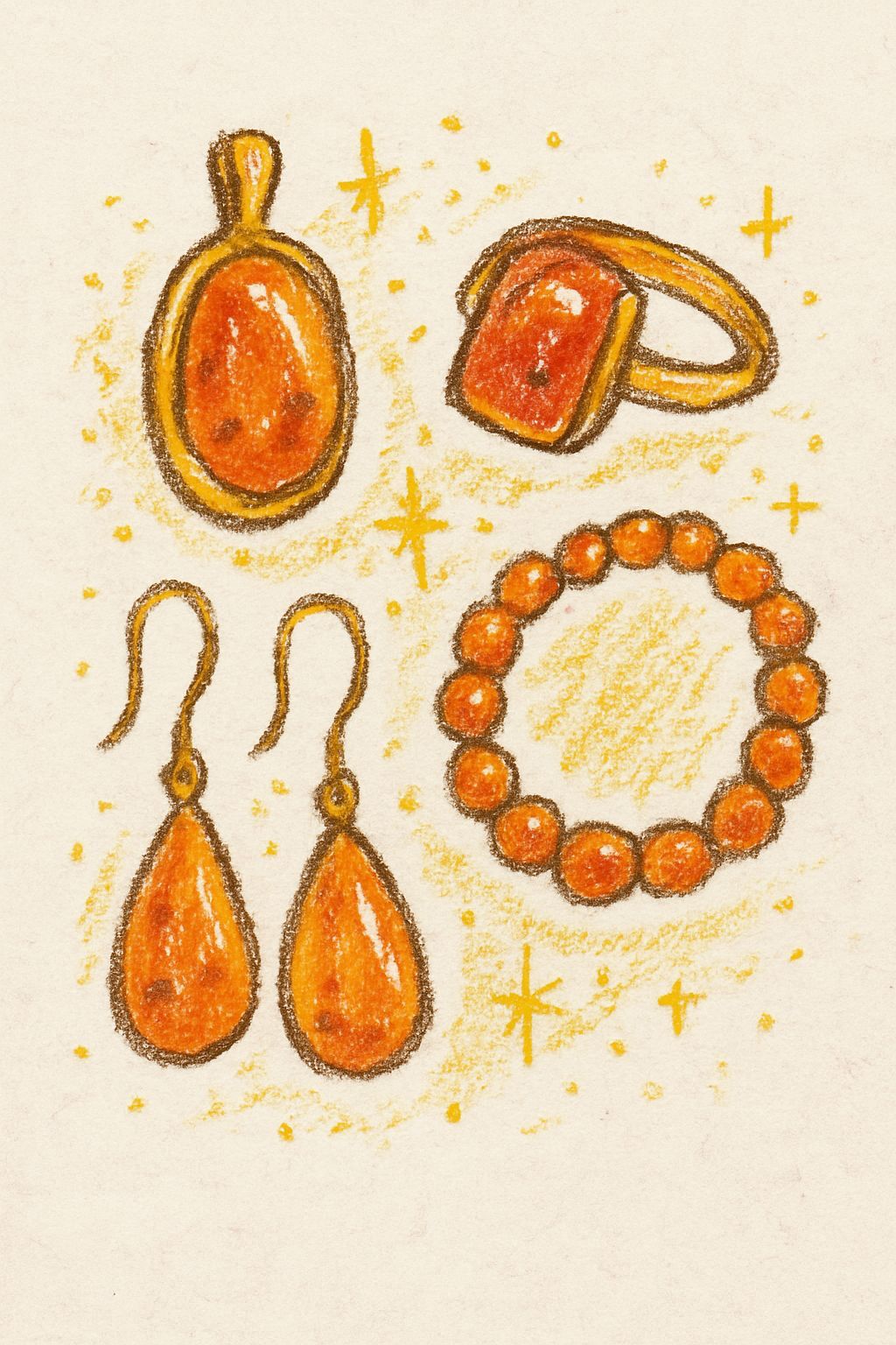 Poorly Drawn Amber Jewelry with Gold Fairy Dust