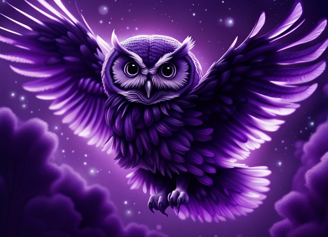 Fluffy Purple Owl Swooping at Night