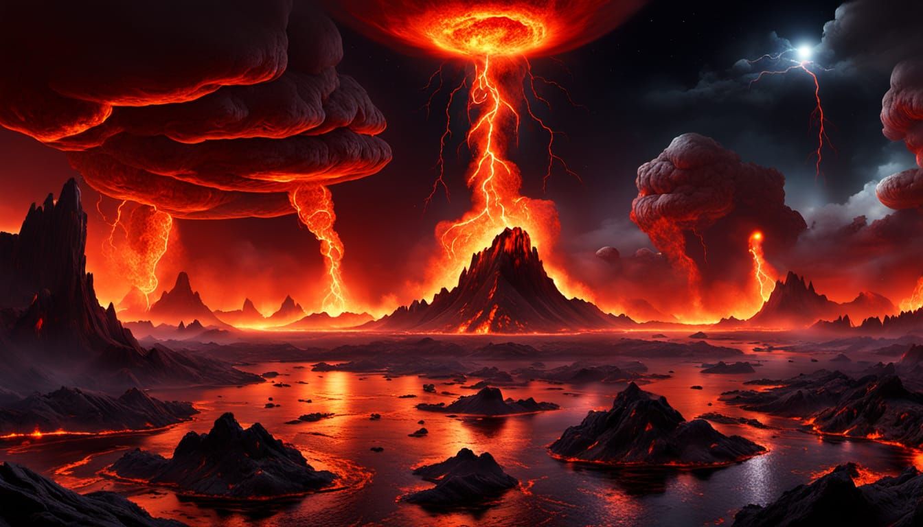 Burning Exoplanet Landscape in a Volcanic Aesthetic