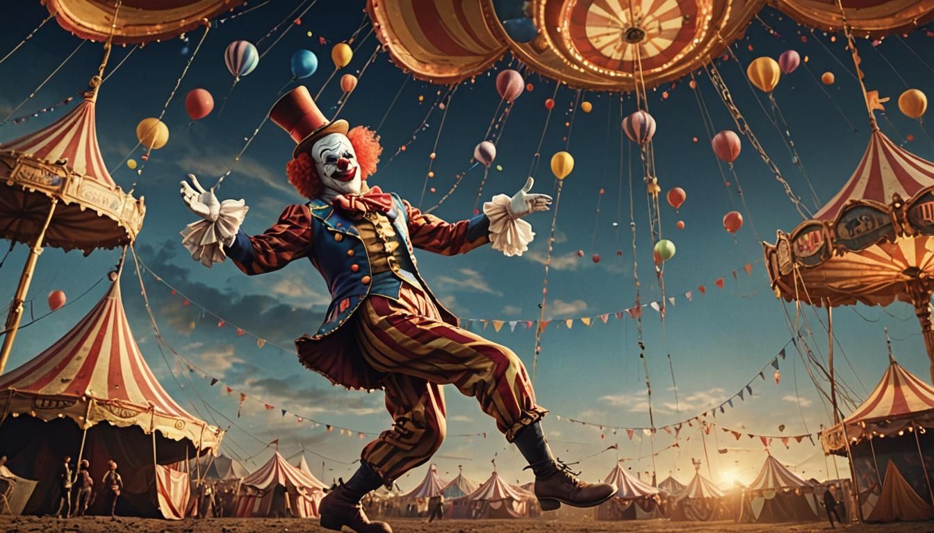Lone Clown in a Vibrant Circus: Digital Matte Painting