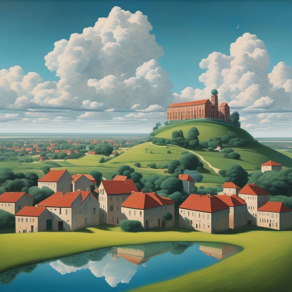 Surreal Floating Renaissance Buildings Above Countryside
