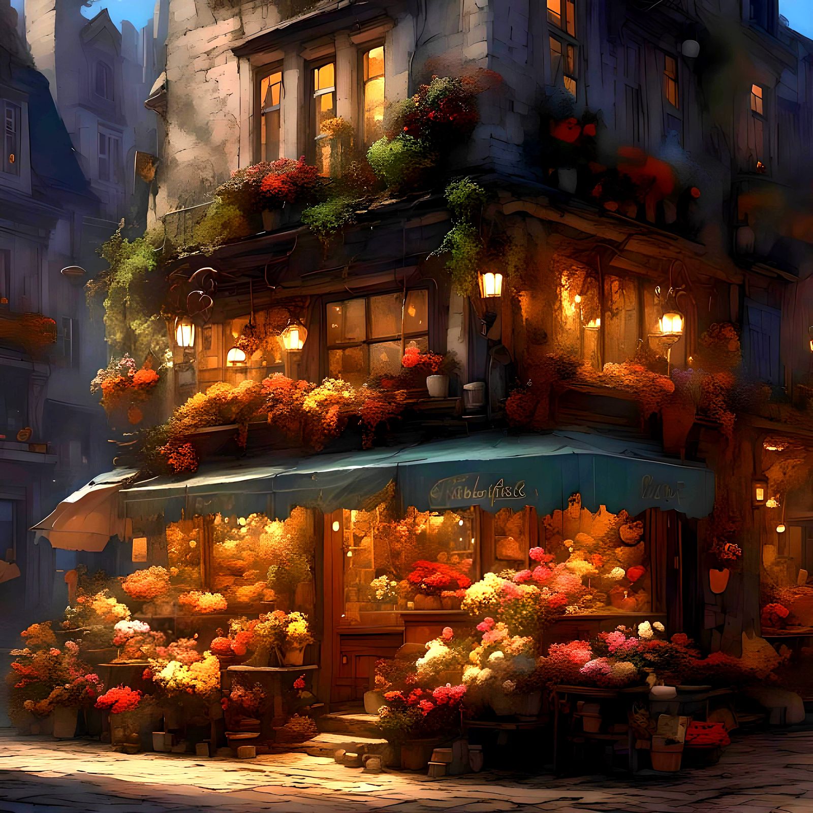 Ethereal Flower Shop Streetscape in Hyperdetailed 8K
