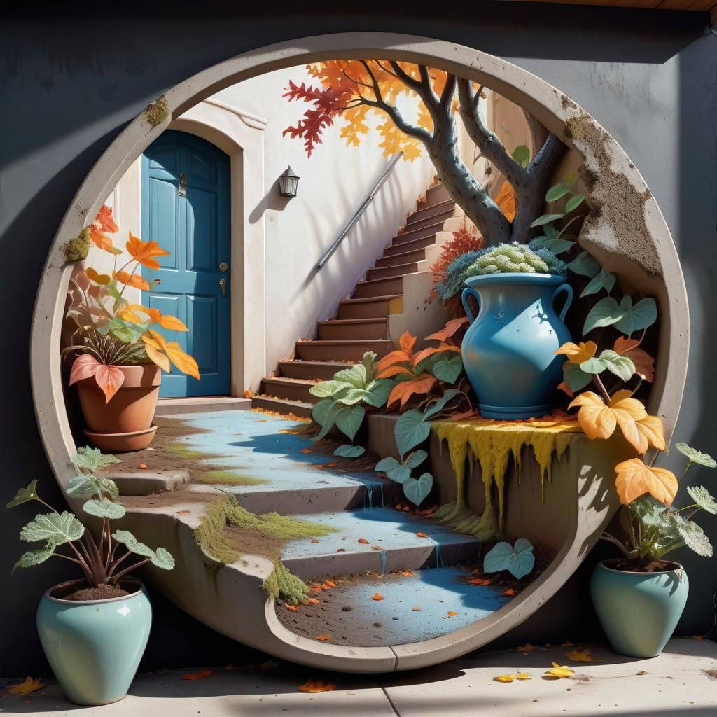 Shimmering Concrete Wall with Bioluminescent Forest, Art Nou...