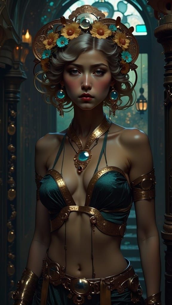 Lucy Cyberpunk Portrait in Art Nouveau Style