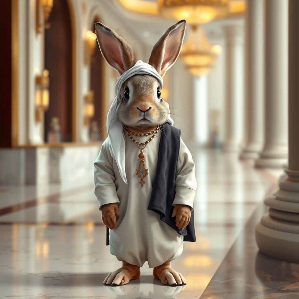 Rabbit in Traditional Emirati Attire, Dubai Setting