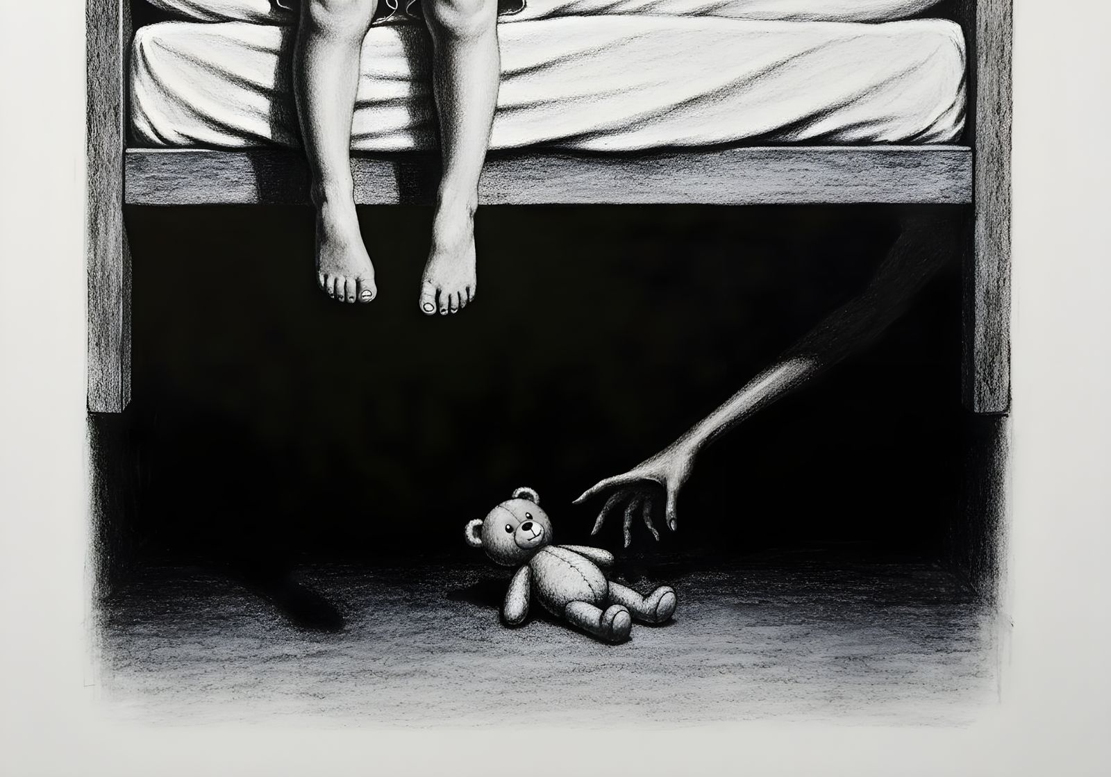 Child's Fearful Night: Shadow Hand Reaches for Teddy Bear
