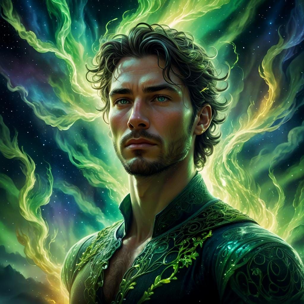 Ethereal Man in Mystical Realm: Fantasy Concept Art