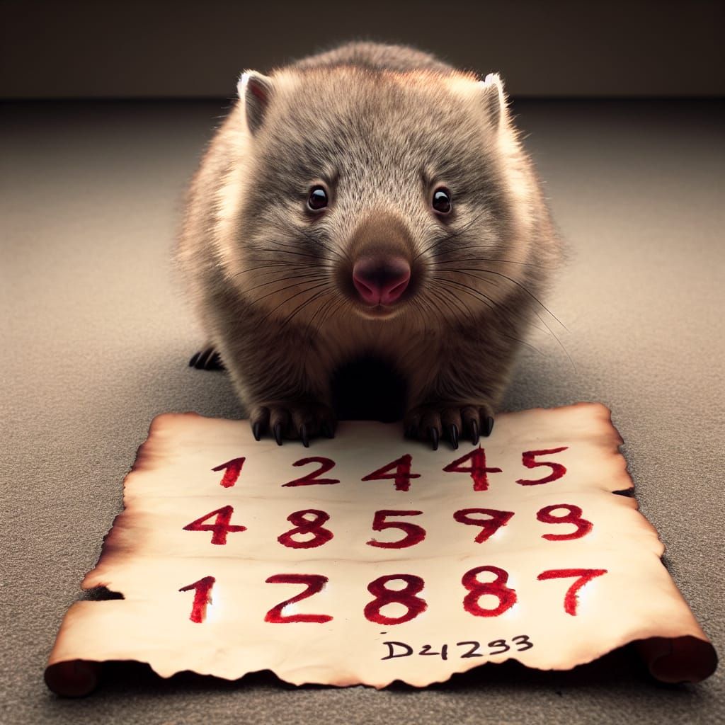 Wombat Curiously Examines Phone Number on Parchment