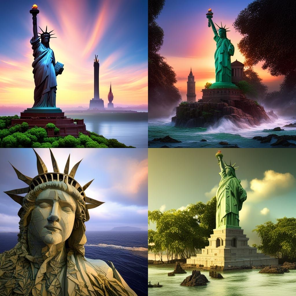 Honeysuckle Engulfs Decaying Statue of Liberty in 3D