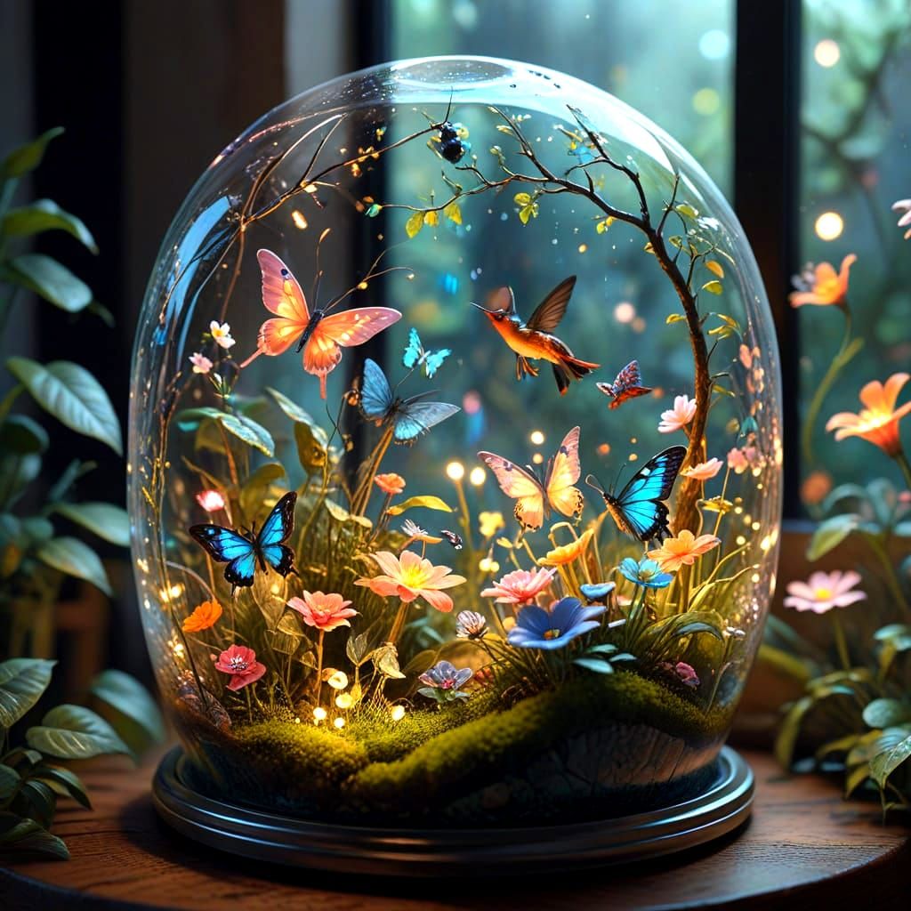 Whimsical Fairy Garden Terrarium in Hyperrealistic Style