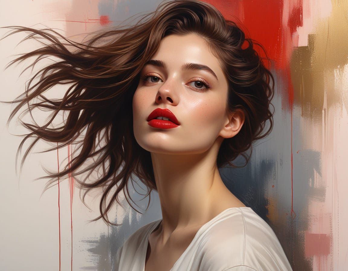 Elegant Portrait of a Young Woman in Oil Paint