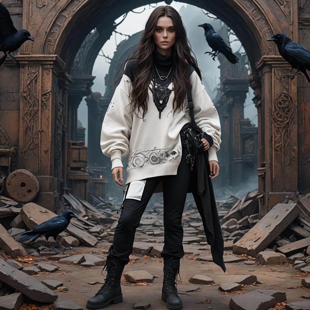 Raven-Haired Teen in a Fantastical Digital Painting