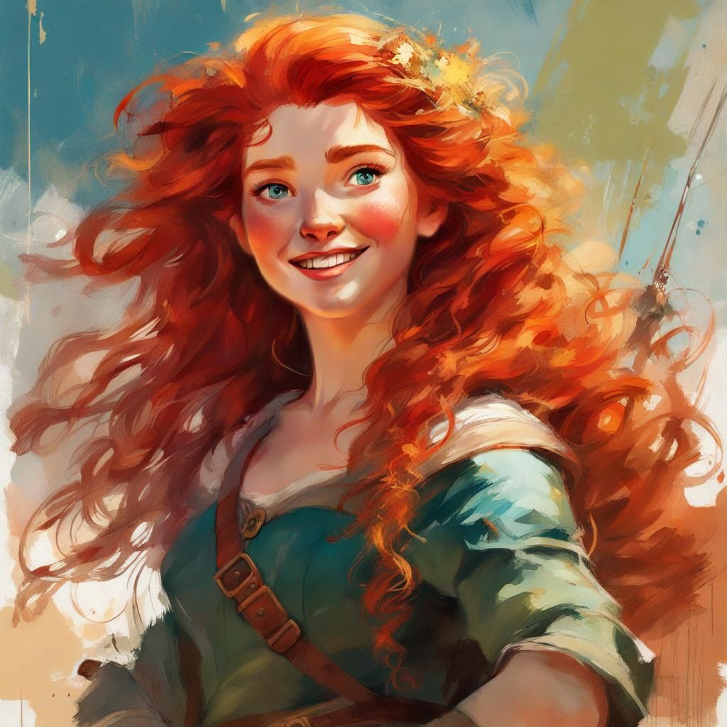 Smiling Redhead Portrait in Pin-Up Animation Style