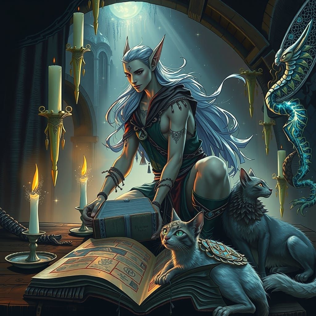 Fae Wizard in Ethereal Candlelight, Surrounded by Whimsical ...