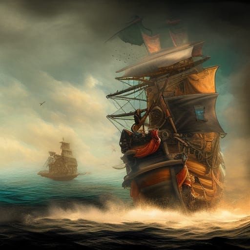 Giant Pirate Ship Evokes Thalassophobia in Digital Painting